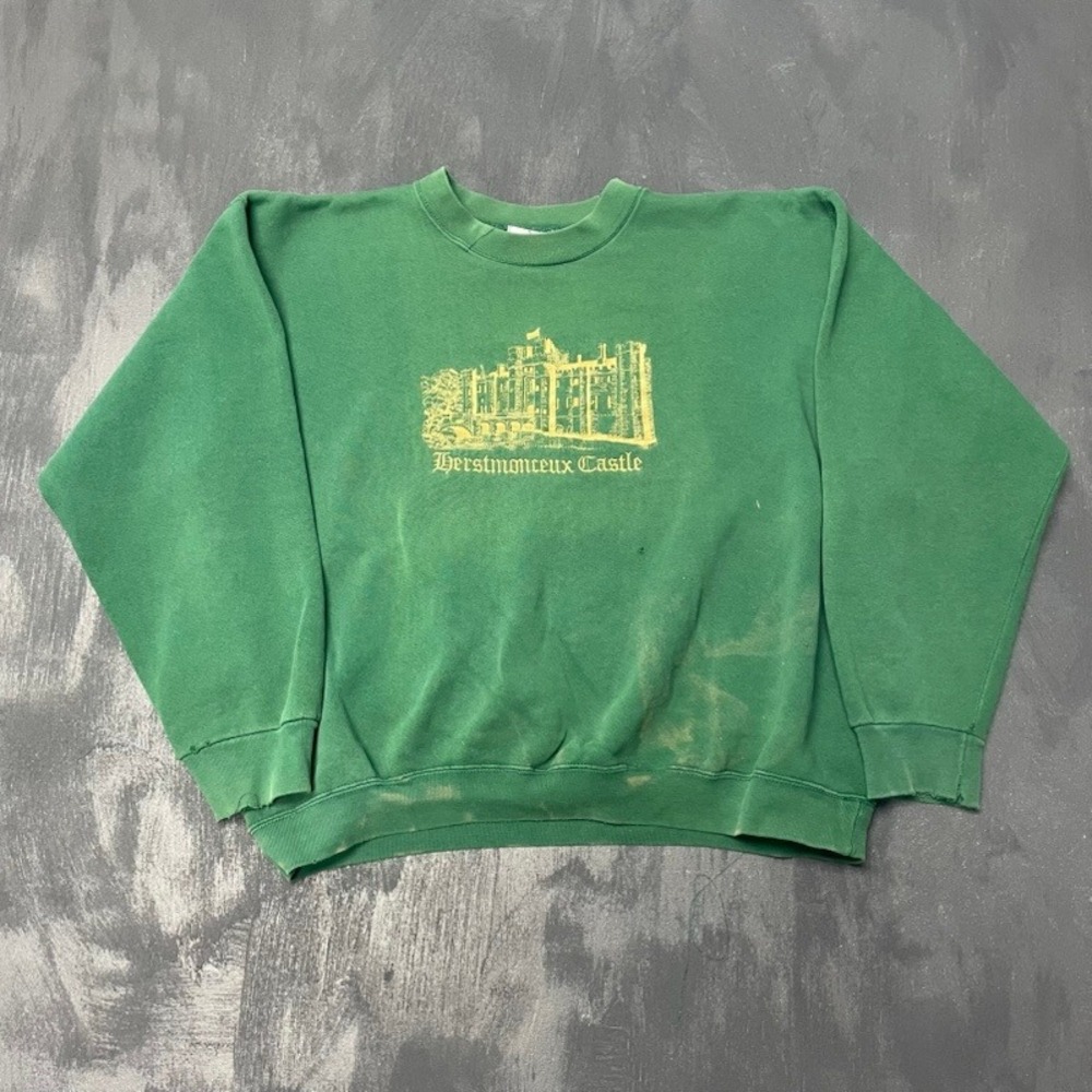 Vintage Herstmonceux Sweatshirt Large Green 90s Castle Hanes